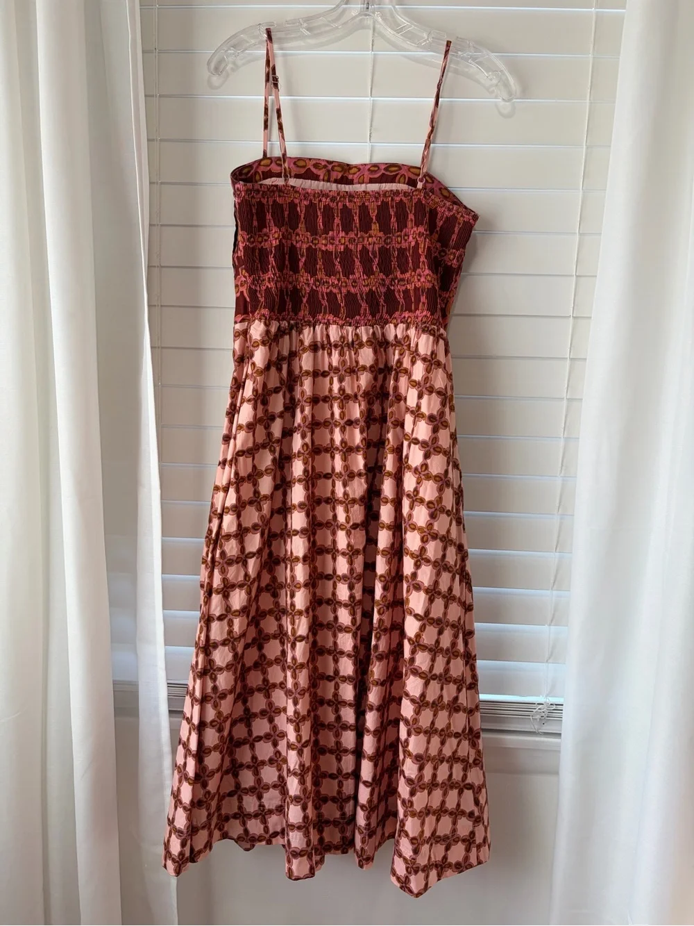 Boutique Pink and Burgundy Patterned Spaghetti-Strap Midi Dress - Picture 2 of 3